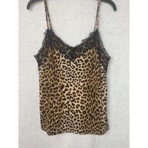 AMISU Women's Cami tank lace leopard top blouse Spaghetti Strap Size Large